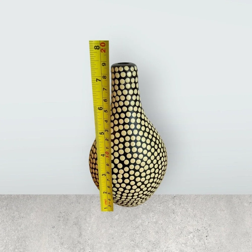 3D Nubby Dot Pottery Vase Cream Black 7 1/2